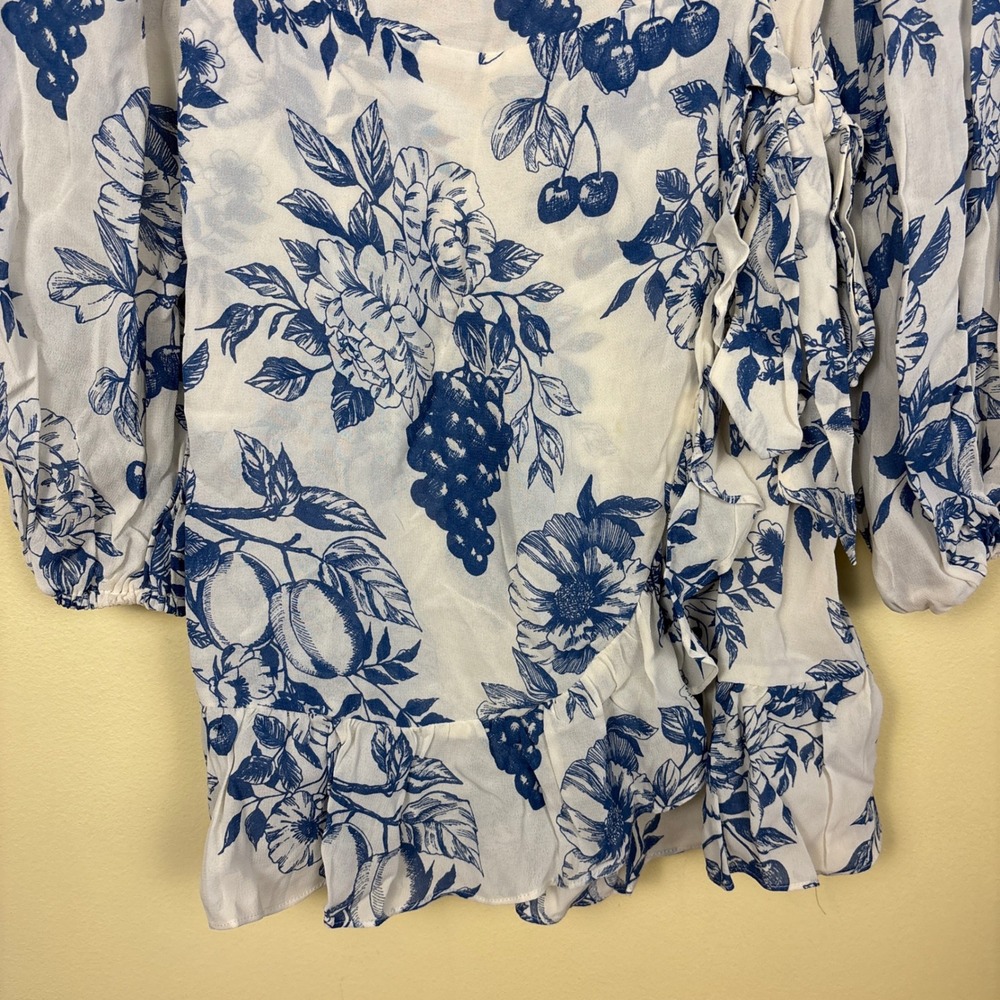 REFORMATION Cammi Mini Dress Corsica Blue Women Size 4 Floral Long Sleeve Garden - Picture 6 of 12